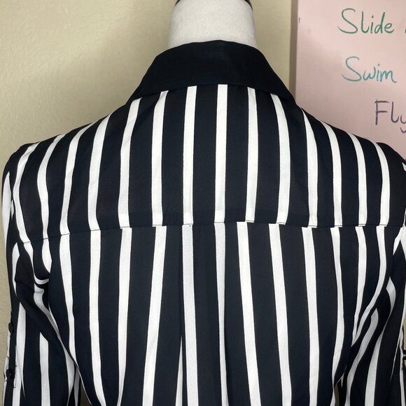 Express Women's Portofino Black White Striped Shirt Dress Roll Tab Sleeve XS - Picture 4 of 16